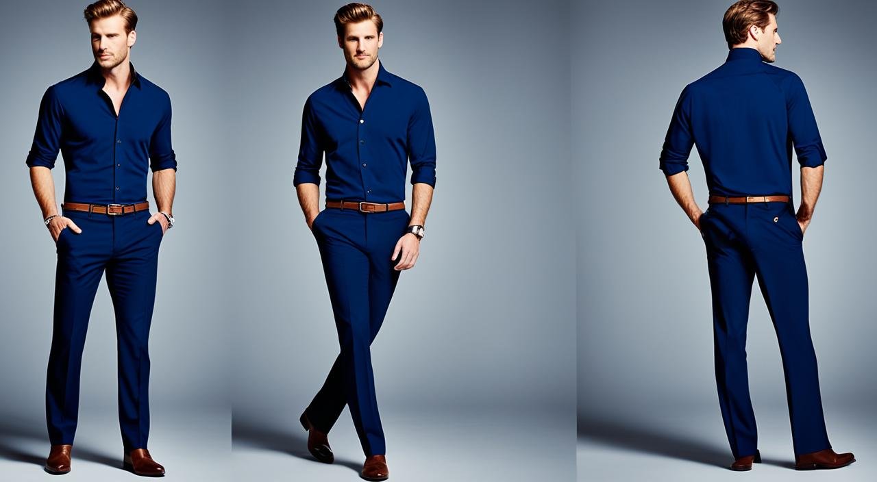 What color pants to wear with a navy shirt